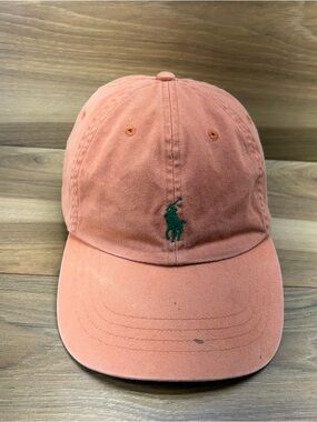 Vintage Polo by Ralph Lauren Coral Cap with Green Pony Embroidery